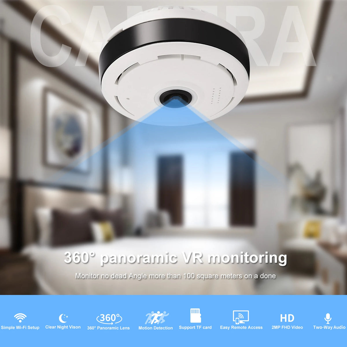 V380 Pro 5MP WIFI 360 Degree Camera Panoramic Fisheye Lens CCTV Smart Home Indoor Wireless Camera Security Protection