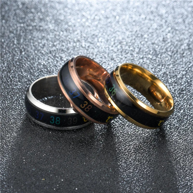 Smart Stainless Steel Multifunctional Ring For Couples Mood Changes Color From Waterproof Body Temperature Measuring Ring