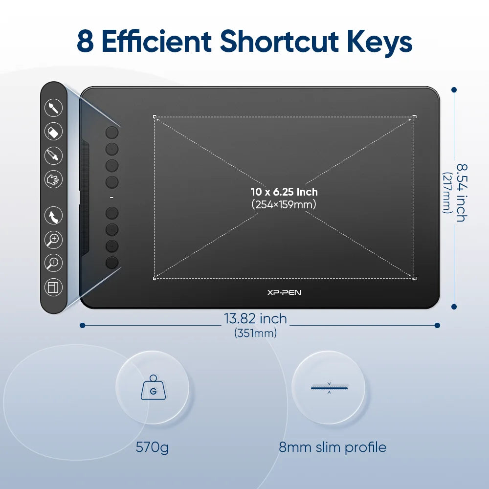 XPPen Deco 01 V2 10 Inch Drawing Tablet Graphics Digital Tablet Tilt Android Windows Mac 8 Shortcut Keys (8192 Levels Pressure)