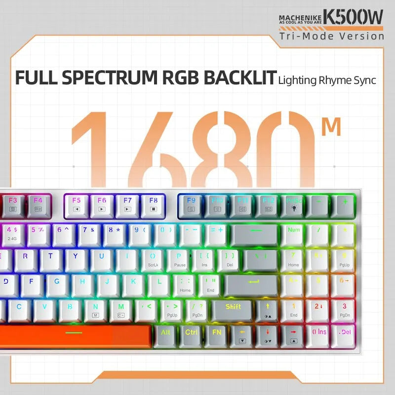 Machenike K500W Wireless Mechanical Keyboard Hot Swap Tri-mode 94 Keys RGB Backlit Gaming Keyboard for PC Gamer Laptop