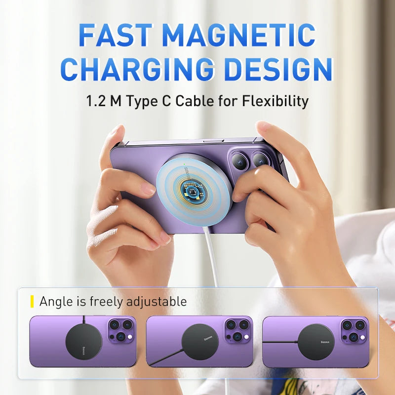 Baseus 15W Magnetic Wireless Chargers for iPhone 14 Qi Wireless Charger Fast Charging Pad for iPhone 15 14 Mini Phone Charger
