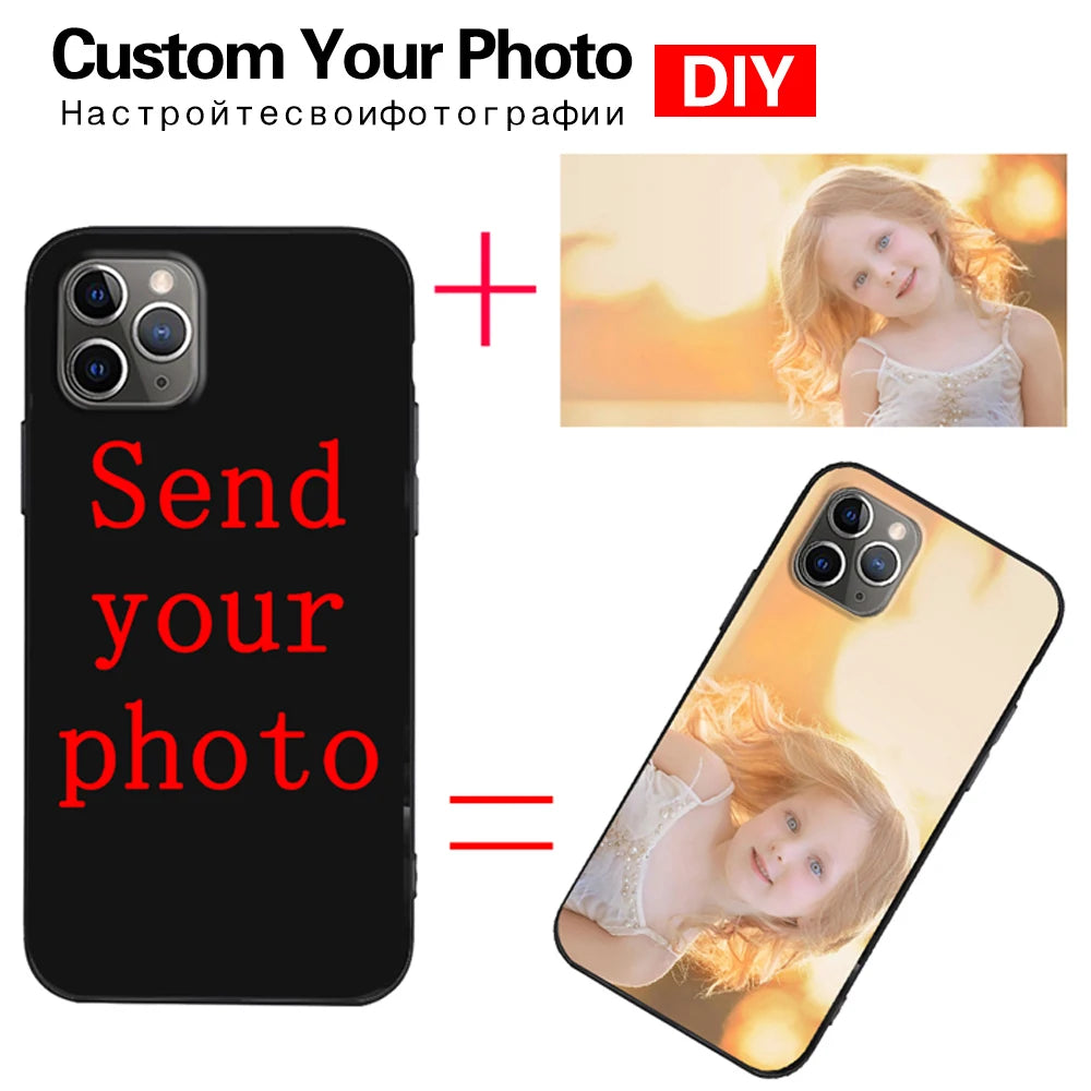 Custom Personalized Transparent Phone Case For IPhone 14 13 11 12 15 Pro MAX 6s 7 8Plus X XR Black Soft Case Design Picture DIY