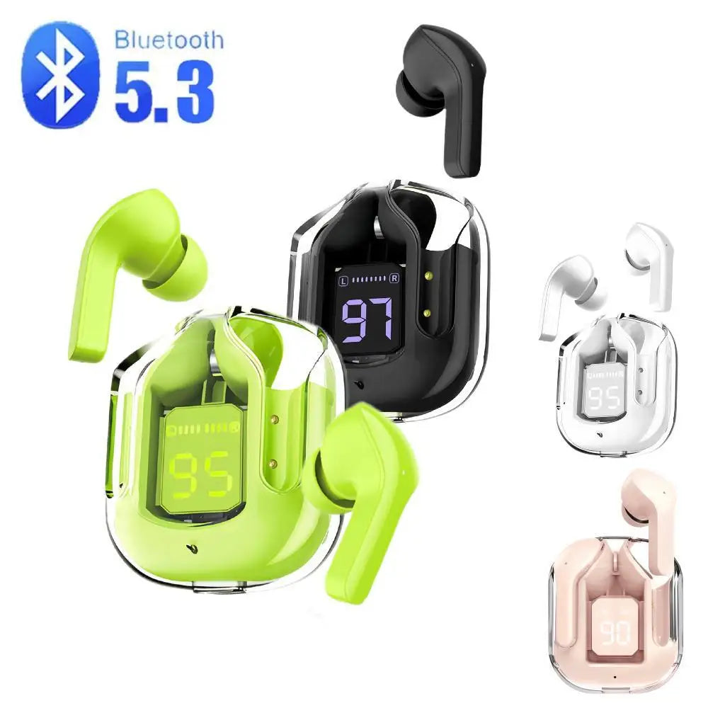 Transparent Wireless Bluetooth Earbud Noise Canceling Stereo Headphone with Digital Display Charging Case Waterproof Gaming