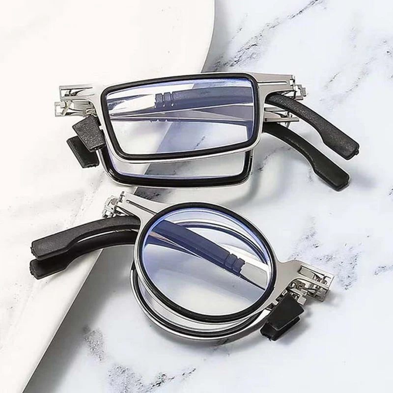 Portable Smart Folding Reading Glasses Blue Light Blocking For Men Metal Round Square Elder Eyeglasses Diopters Presbyopia Gafas